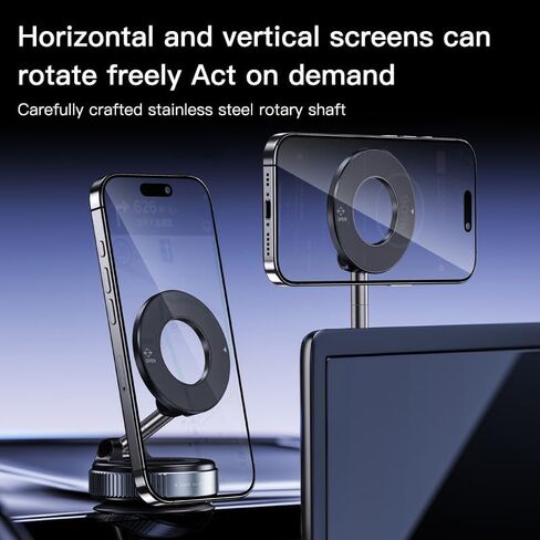 Vacuum Magnetic Phone Car Mount - Universal Dashboard & Home Cell Phone Holder with Air Pressure Suction Base + Metal Rings & Sticky Base for Non-Magnetic Phones (iPhone & Android) (Black) in Saudi Arabia