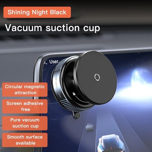 Vacuum Magnetic Phone Car Mount - Universal Dashboard & Home Cell Phone Holder with Air Pressure Suction Base + Metal Rings & Sticky Base for Non-Magnetic Phones (iPhone & Android) (Black) in Saudi Arabia