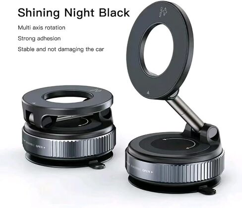Vacuum Magnetic Phone Car Mount - Universal Dashboard & Home Cell Phone Holder with Air Pressure Suction Base + Metal Rings & Sticky Base for Non-Magnetic Phones (iPhone & Android) (Black) in Saudi Arabia