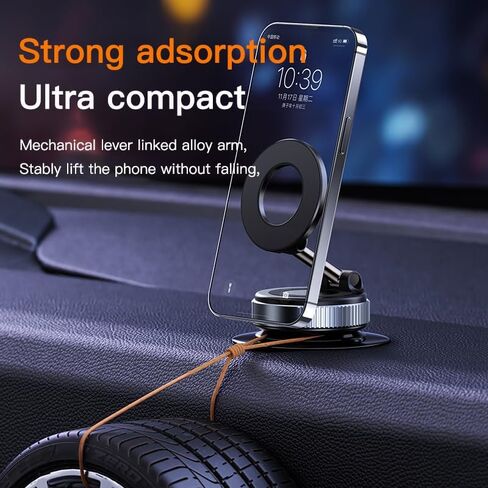 Vacuum Magnetic Phone Car Mount - Universal Dashboard & Home Cell Phone Holder with Air Pressure Suction Base + Metal Rings & Sticky Base for Non-Magnetic Phones (iPhone & Android) (Black) in Saudi Arabia
