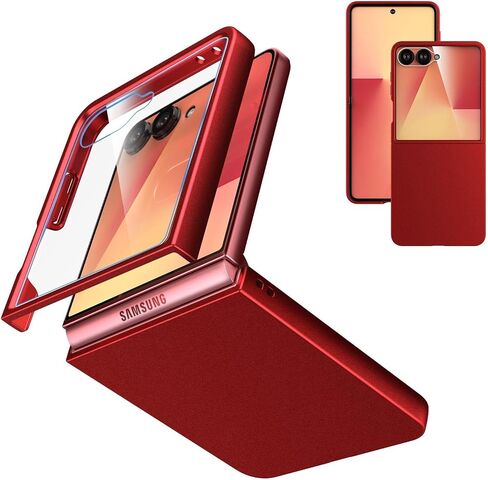 Case for Samsung Galaxy Z Flip 7 (2025) with Built-in Cover Screen Protector, Thin Hard Matte Polycarbonate Phone Case for Galaxy Z Flip7 - Red in Saudi Arabia