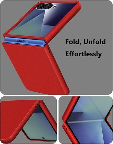 Case for Samsung Galaxy Z Flip 7 (2025) with Built-in Cover Screen Protector, Thin Hard Matte Polycarbonate Phone Case for Galaxy Z Flip7 - Red in Saudi Arabia
