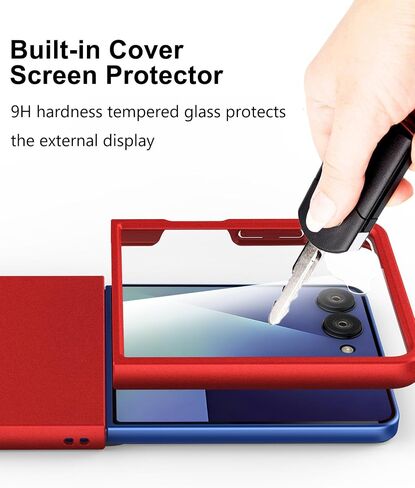 Case for Samsung Galaxy Z Flip 7 (2025) with Built-in Cover Screen Protector, Thin Hard Matte Polycarbonate Phone Case for Galaxy Z Flip7 - Red in Saudi Arabia