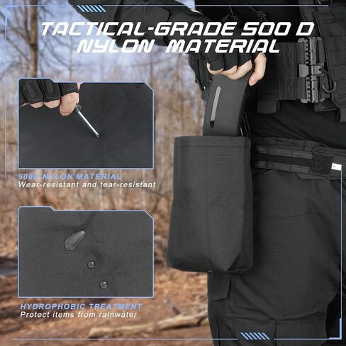 Tactical Dump Pouch for Battle Belt & MOLLE Systems | Foldable Mag Pouch with Drawstring Closure | for Hunting, Duty, Paintball | Includes Flag Patch in Saudi Arabia