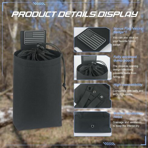 Tactical Dump Pouch for Battle Belt & MOLLE Systems | Foldable Mag Pouch with Drawstring Closure | for Hunting, Duty, Paintball | Includes Flag Patch in Saudi Arabia