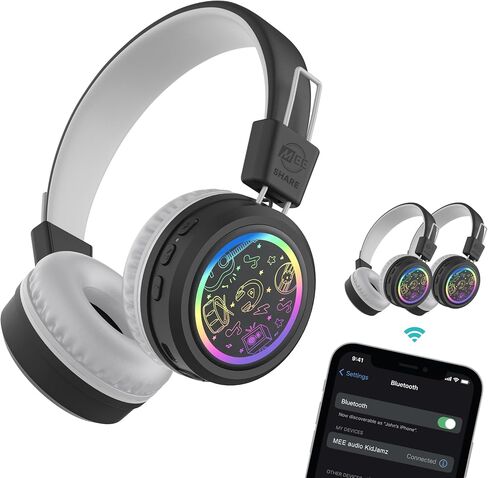 MEE audio KidJamz Share Bluetooth Headphones for Kids with LED Lights, 85dB Volume Limiter, Microphone, 40h Battery; Childrens Headset for School/iPhone/iPad/Tablet (Model: KJ55BT-S, 1-Pack) in Kuwait
