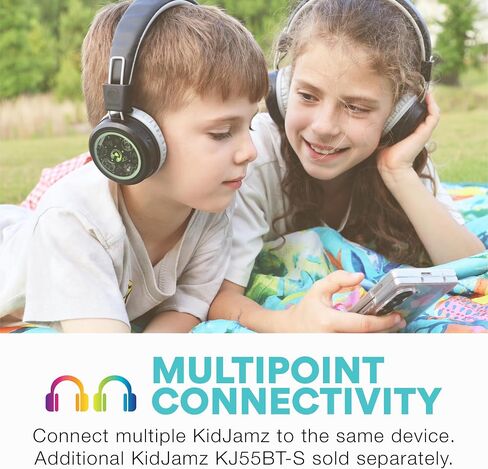 MEE audio KidJamz Share Bluetooth Headphones for Kids with LED Lights, 85dB Volume Limiter, Microphone, 40h Battery; Childrens Headset for School/iPhone/iPad/Tablet (Model: KJ55BT-S, 1-Pack) in Kuwait
