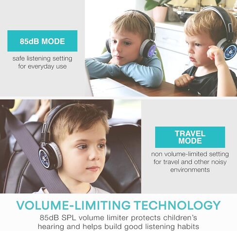 MEE audio KidJamz Share Bluetooth Headphones for Kids with LED Lights, 85dB Volume Limiter, Microphone, 40h Battery; Childrens Headset for School/iPhone/iPad/Tablet (Model: KJ55BT-S, 1-Pack) in Kuwait