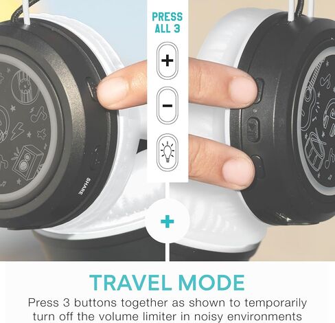 MEE audio KidJamz Share Bluetooth Headphones for Kids with LED Lights, 85dB Volume Limiter, Microphone, 40h Battery; Childrens Headset for School/iPhone/iPad/Tablet (Model: KJ55BT-S, 1-Pack) in Kuwait
