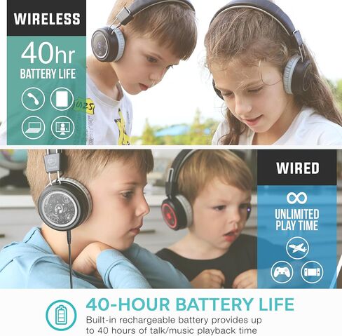 MEE audio KidJamz Share Bluetooth Headphones for Kids with LED Lights, 85dB Volume Limiter, Microphone, 40h Battery; Childrens Headset for School/iPhone/iPad/Tablet (Model: KJ55BT-S, 1-Pack) in Kuwait