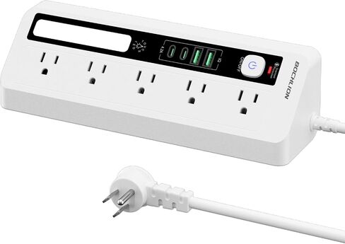 سلك تمديد للمكتب مع فتحات USB، BOCHLION 2 USB C و2 USB A مقبس طاقة مع ضوء ليلي، 5 طرق توصيل مقبس تمديد حامي، شريط طاقة سطح المكتب 1.8 متر للمكتب المنزلي (أبيض) in Kuwait