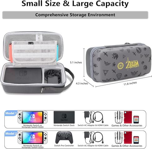 حقيبة تخزين للحمل لجهاز Nintendo Switch/Switch OLED - حامل مدمج - محول شاحن تيار متردد مناسب، Switch Dock/وحدة التحكم الاحترافية - حقيبة سفر محمولة لملحقات وحدة التحكم Switch Console Pro in Kuwait