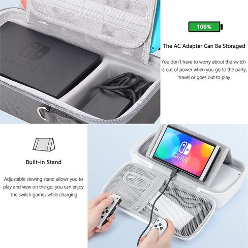 حقيبة تخزين للحمل لجهاز Nintendo Switch/Switch OLED - حامل مدمج - محول شاحن تيار متردد مناسب، Switch Dock/وحدة التحكم الاحترافية - حقيبة سفر محمولة لملحقات وحدة التحكم Switch Console Pro in Kuwait
