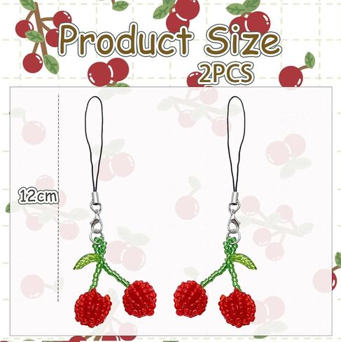 2 Piece Sweet Cherry Beads Cell Phone Pendant for Cell Phone Aesthetic Cell Phone Pendant for Cell Phone Bag Camera Pendant Decor Keychain Bag charm in Saudi Arabia