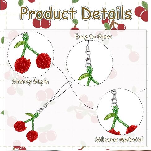 2 Piece Sweet Cherry Beads Cell Phone Pendant for Cell Phone Aesthetic Cell Phone Pendant for Cell Phone Bag Camera Pendant Decor Keychain Bag charm in Saudi Arabia