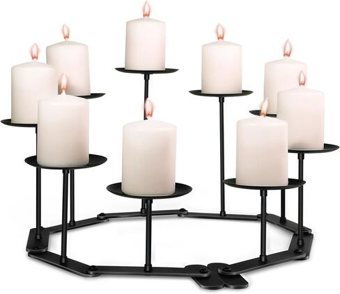 Black Iron Candelabra Candle Holder: Adjustable Fireplace Candelabra Candle Holder - Centerpiece Candle Holder Stand Decor for Pillar Candle in Kuwait