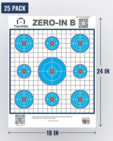 Zero-in B Paper Targets - 18 x 24 Inches Paper - Made in USA - 25 Pack - PN P02Z02-025F - Free Mobile App in Saudi Arabia