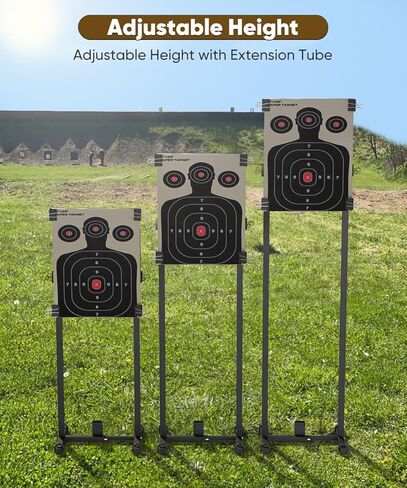 2-in-1 Shooting Target Stand Holder with 10pcs 17x25 Inch Paper Targets for Outdoor, Heavy Duty Range Base Adjustable Width from 8" to 24" for Cardboard Silhouette and Steel Target, Black in Saudi Arabia