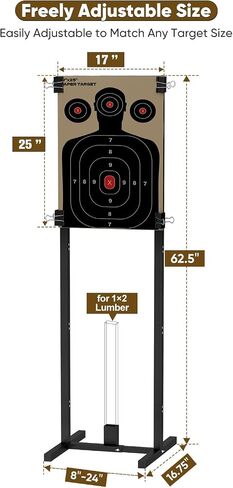 2-in-1 Shooting Target Stand Holder with 10pcs 17x25 Inch Paper Targets for Outdoor, Heavy Duty Range Base Adjustable Width from 8" to 24" for Cardboard Silhouette and Steel Target, Black in Saudi Arabia
