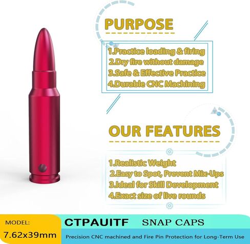 Training Snap Caps Dummy Rounds, Durable CNC-Machined Aluminum Alloy Safe for Handling Drills & Dry Fire Practice, Ideal for Shooting Skill Training. in Saudi Arabia