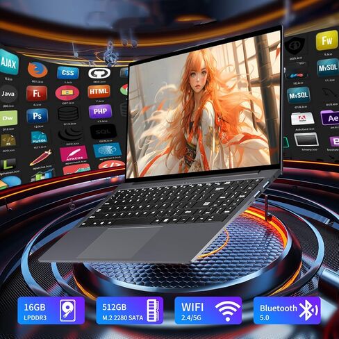 كمبيوتر محمول مقاس 15.6 بوصة، أجهزة كمبيوتر محمولة مع معالج أساسي (يصل إلى 3.40 جيجا هرتز)، كمبيوتر محمول للألعاب، ذاكرة وصول عشوائي 16 جيجا بايت، ذاكرة تخزين داخلية 512 جيجا بايت، FHD 1920 x 1080، أجهزة كمبيوتر محمولة تقليدية Win 11 Pro مع WIFI BT 5.0 Ne in Kuwait