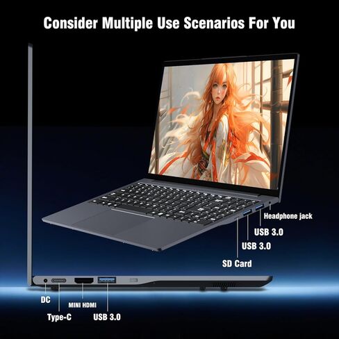 كمبيوتر محمول مقاس 15.6 بوصة، أجهزة كمبيوتر محمولة مع معالج أساسي (يصل إلى 3.40 جيجا هرتز)، كمبيوتر محمول للألعاب، ذاكرة وصول عشوائي 16 جيجا بايت، ذاكرة تخزين داخلية 512 جيجا بايت، FHD 1920 x 1080، أجهزة كمبيوتر محمولة تقليدية Win 11 Pro مع WIFI BT 5.0 Ne in Kuwait