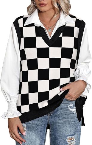 CARCOS Plus Size Sweater Vest for Women Preppy Style V Neck Sleeveless Sweaters Knit Pullover Tank Tops XL-5XL in Saudi Arabia