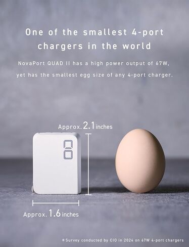 كتلة شاحن CIO 65W GaN، محول مدمج 4 منافذ مع 3 منافذ USB-C و1 USB-A، بحد أقصى 67 وات USBC للشحن السريع متعدد الأجهزة، كتلة شاحن حائط متعدد الأجهزة للكمبيوتر المحمول/الهاتف/الكمبيوتر اللوحي، NovaPort Quad II 67W3C1A (أسود) in Kuwait
