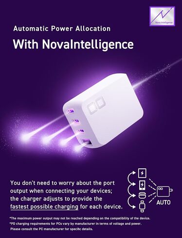 كتلة شاحن CIO 65W GaN، محول مدمج 4 منافذ مع 3 منافذ USB-C و1 USB-A، بحد أقصى 67 وات USBC للشحن السريع متعدد الأجهزة، كتلة شاحن حائط متعدد الأجهزة للكمبيوتر المحمول/الهاتف/الكمبيوتر اللوحي، NovaPort Quad II 67W3C1A (أسود) in Kuwait