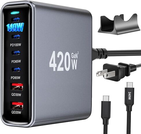 كتلة شاحن سريع USB C بقدرة 500 واط، PD3.1 140 واط 8 منافذ USB، محطة شحن سريعة GaN Ⅲ Pro PD PPS لأجهزة متعددة، شاحن حائط للكمبيوتر المحمول متوافق مع iPhone 17/iPad/MacBook إلخ in Saudi Arabia