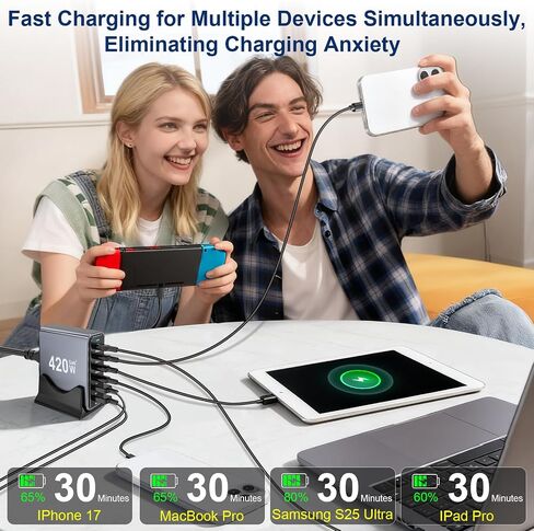 كتلة شاحن سريع USB C بقدرة 500 واط، PD3.1 140 واط 8 منافذ USB، محطة شحن سريعة GaN Ⅲ Pro PD PPS لأجهزة متعددة، شاحن حائط للكمبيوتر المحمول متوافق مع iPhone 17/iPad/MacBook إلخ in Saudi Arabia