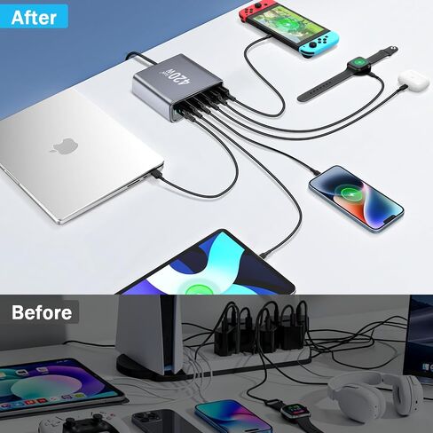 كتلة شاحن سريع USB C بقدرة 500 واط، PD3.1 140 واط 8 منافذ USB، محطة شحن سريعة GaN Ⅲ Pro PD PPS لأجهزة متعددة، شاحن حائط للكمبيوتر المحمول متوافق مع iPhone 17/iPad/MacBook إلخ in Saudi Arabia
