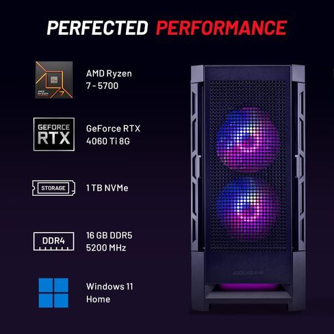 كمبيوتر Skytech Gaming Crystal للألعاب، AMD Ryzen 7 5700 3.7 جيجا هرتز، NVIDIA RTX 5060، 1 تيرابايت NVMe SSD، 16 جيجابايت DDR4 RAM 3200، 650 واط Gold PSU، Wi-Fi، Win 11، سطح مكتب للألعاب in Saudi Arabia