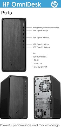 HP OmniDesk AI PC Desktop, 16 NPU Tops, 8-Core AMD Ryzen 7-8700G CPU (Upto 5.1GHz), USB-C, Wi-Fi 6, Dual Monitor Support, Bluetooth, Windows 11 Pro, Wireless Keyboard & Mouse (64GB RAM & 1TB SSD) in Saudi Arabia