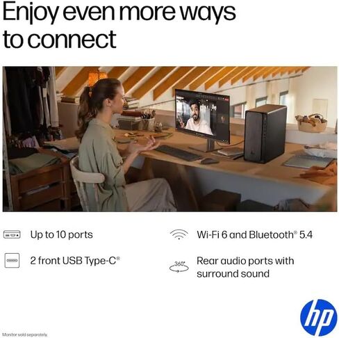 HP OmniDesk AI PC Desktop, 16 NPU Tops, 8-Core AMD Ryzen 7-8700G CPU (Upto 5.1GHz), USB-C, Wi-Fi 6, Dual Monitor Support, Bluetooth, Windows 11 Pro, Wireless Keyboard & Mouse (64GB RAM & 1TB SSD) in Saudi Arabia