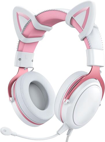Denash Cat Ear Headphones, Wired RGB Gaming Headset with Mic, Luminous Noise Reduction Over Ear Cute Headphones for Gamers (Black Red) in Saudi Arabia