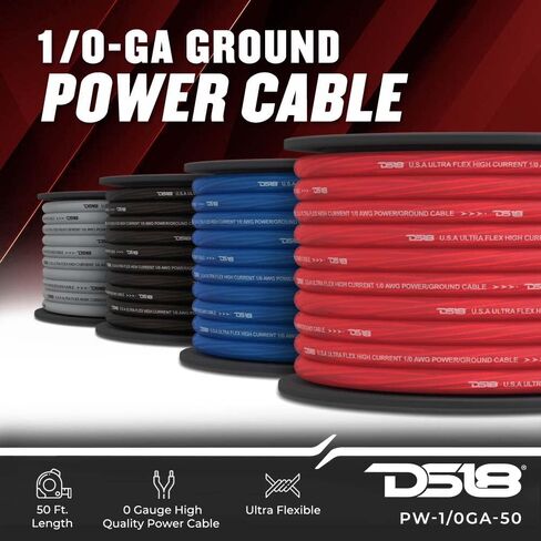 DS18 PW-1/0GA-50RD 1/0-GA Ultra Flex CCA Ground Power Cable 50 Feet - Red - Used for Wiring High Powered Car Amplifiers, Audio Home Speaker Stereo, RV Automotive, Welding Battery Cable in Saudi Arabia