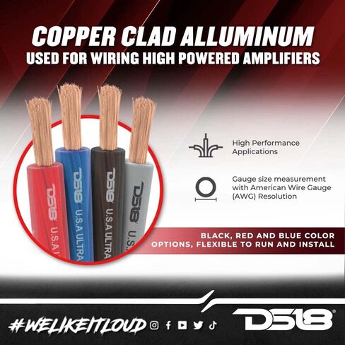 DS18 PW-1/0GA-50RD 1/0-GA Ultra Flex CCA Ground Power Cable 50 Feet - Red - Used for Wiring High Powered Car Amplifiers, Audio Home Speaker Stereo, RV Automotive, Welding Battery Cable in Saudi Arabia