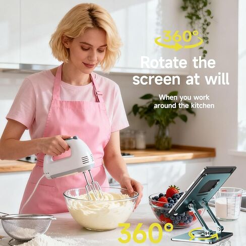 حامل iPad للمكتب، حامل كمبيوتر لوحي بقاعدة سميكة دوارة 360 درجة، حامل ألومنيوم قابل للتعديل بقضيب مزدوج لجميع أجهزة iPad Surface مقاس 4-12.9 بوصة، وجهاز iPad وSamsung وTablet وKindle وقارئ الكتب الإلكترونية والمزيد، رمادي فضائي in Kuwait