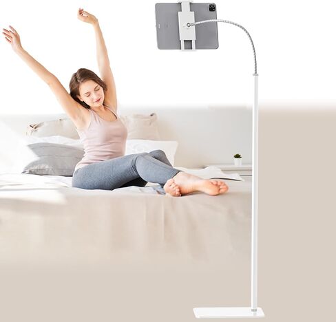 Tablet Floor Stand Holder with Flexible Gooseneck and Stable Base, Compatible with Tablet and Cell Phones (3.5''-9.7''), White in Saudi Arabia