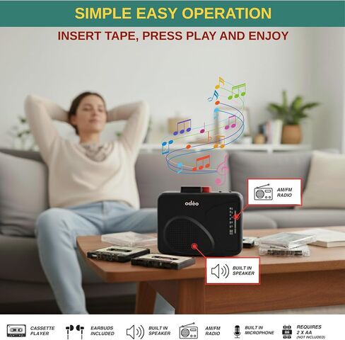 مشغل أشرطة الكاسيت | تعمل بالبطارية المحمولة | أجهزة راديو AM FM محمولة مع مكبر صوت مدمج، مسجل صوت الشريط، VAS، منفذ Aux In | تتضمن سماعات أذن سلكية للموسيقى والسفر in Kuwait