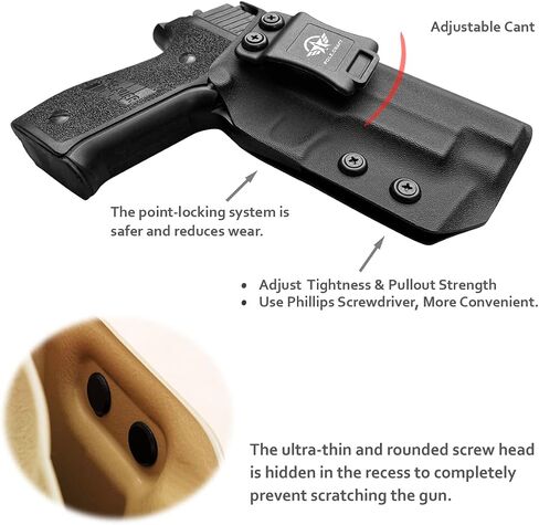 Sig P226 Holster IWB / OWB Kydex Holster Fit مخصص: Sig Sauer P226 بالحجم الكامل 4.4 بوصة برميل - حزام داخلي مخفي للحمل / حزام خارجي للحمل 1.5-2 بوصة مشبك حزام - Adj. عدم القدرة على الاحتفاظ - زر الغطاء المغناطيسي - المدخل الموسع - لا تآكل، لا اهتزاز in Kuwait