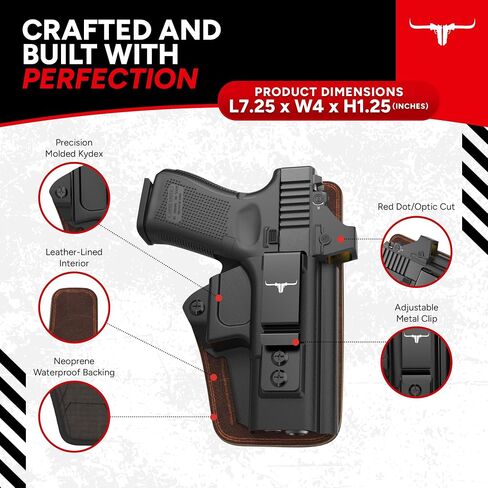 IWB Concealed Carry Holster Bundle - Premium Kydex & Leather Hybrid Holster with Tactical Belt, Ideal for Appendix Carry, Compatible with Glock 19 (Gen 3/4/5), 19X, 44, 45, 23, 32 in Saudi Arabia