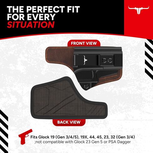 IWB Concealed Carry Holster Bundle - Premium Kydex & Leather Hybrid Holster with Tactical Belt, Ideal for Appendix Carry, Compatible with Glock 19 (Gen 3/4/5), 19X, 44, 45, 23, 32 in Saudi Arabia