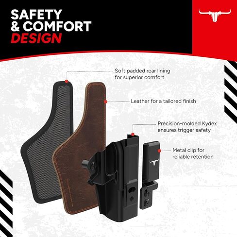 IWB Concealed Carry Holster Bundle - Premium Kydex & Leather Hybrid Holster with Tactical Belt, Ideal for Appendix Carry, Compatible with Glock 19 (Gen 3/4/5), 19X, 44, 45, 23, 32 in Saudi Arabia