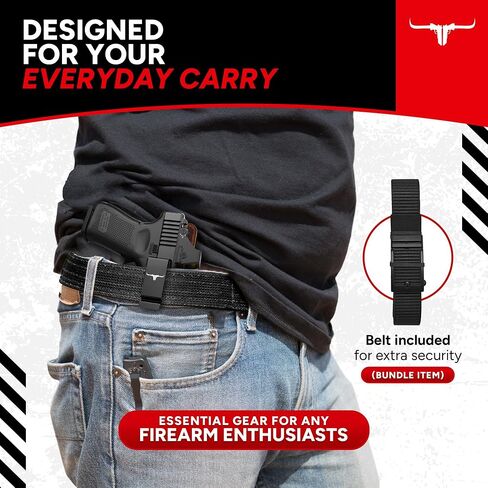 IWB Concealed Carry Holster Bundle - Premium Kydex & Leather Hybrid Holster with Tactical Belt, Ideal for Appendix Carry, Compatible with Glock 19 (Gen 3/4/5), 19X, 44, 45, 23, 32 in Saudi Arabia