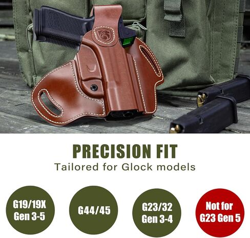 حافظة OWB متوافقة مع Glock 19، 19X، 23، 32، 44، 45 - حافظة جلدية خارجية لحمل الورك، اليد اليمنى in Kuwait