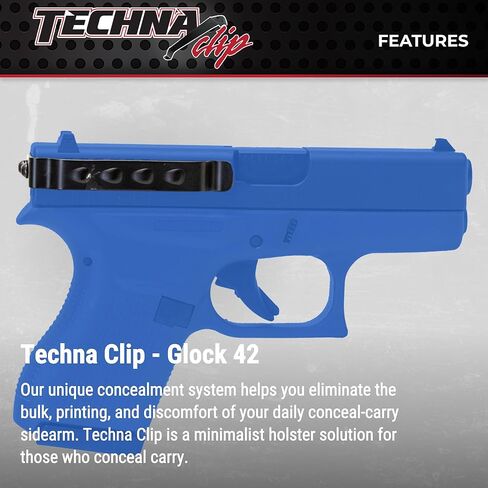 نظام إخفاء مشبك Techna لنماذج Glock - مشبك مسدس فولاذي زنبركي عالي الكربون متين مع طبقة تيفلون 1500 - Ambi، مشبك حافظة مسدس سهل التركيب (أسود) in Kuwait