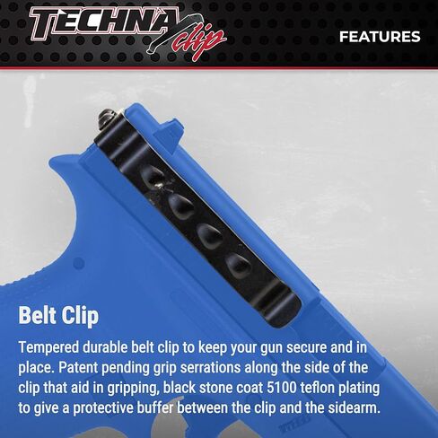 نظام إخفاء مشبك Techna لنماذج Glock - مشبك مسدس فولاذي زنبركي عالي الكربون متين مع طبقة تيفلون 1500 - Ambi، مشبك حافظة مسدس سهل التركيب (أسود) in Kuwait