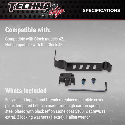 نظام إخفاء مشبك Techna لنماذج Glock - مشبك مسدس فولاذي زنبركي عالي الكربون متين مع طبقة تيفلون 1500 - Ambi، مشبك حافظة مسدس سهل التركيب (أسود) in Kuwait